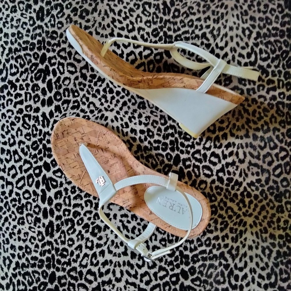 3" white thong cork sandal wedges